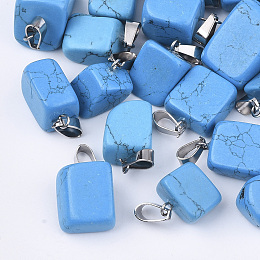 Honeyhandy Synthetic Turquoise Pendants, with Stainless Steel Snap On Bails, Nuggets, 15~35x10~20x5~15mm, Hole: 3x7.5mm