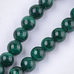 Honeyhandy Natural Malachite Beads Strands, Grade A, Round, 10mm, Hole: 1mm, about 18~20pcs/strand, 7.4 inch