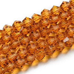 Transparent Glass Beads Strands, Faceted, Bicone, Dark Orange, 4x4mm, Hole: 0.8mm, about 87~98pcs/strand, 12.76~14.61 inch(32.4~37.1cm)