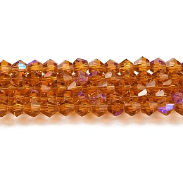 Honeyhandy Transparent Electroplate Glass Beads Strands, AB Color Plated, Faceted, Bicone, Dark Orange, 4x4mm, Hole: 0.8mm, about 82~85pcs/strand, 30.5~31cm