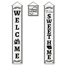 SUPERDANT Welcome Home Banner White Hanging Sweet Home Porch Sign Yard Signs Welcome Banner Hanging Flag Couplet Door Union Hanging Flag for Front Door Party Decor