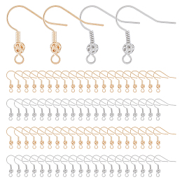 DICOSMETIC 140Pcs 2 Colors Brass French Hooks with Coil and Ball, with Horizontal Loop, Real Gold Plated & Real Platinum Plated, 21x21x4mm, Hole: 2mm, Pin: 0.8mm, 70Pcs/color