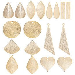 SUNNYCLUE 36Pcs 9 Style Brass Pendants, Triangle & Teardrop & Leaf, Real 24K Gold Plated, 19~40x5~20.5x0.5~2mm, Hole: 1.2~1.5mm, 4pcs/style