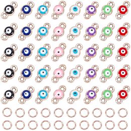 NBEADS 160 Pcs Evil Eye Enamel Links Connectors, 8 Colors Evil Eye Charms with Brass Jump Rings Flat Round Double Hole Links for DIY Jewelry Crafts Making