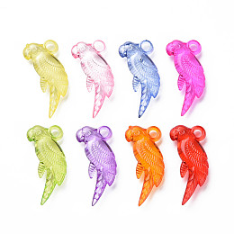 Honeyhandy Transparent Acrylic Pendants, Parrot, Mixed Color, 29.5x13x5.5mm, Hole: 2.5mm, about 650pcs/500g