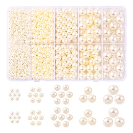 5 Sizes Imitated Pearl Acrylic Beads, Round, Creamy White, 4~12mm, Hole: 1~2mm