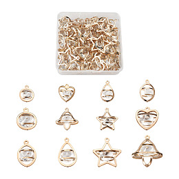 Honeyhandy 72Pcs 12 Style Alloy Pendants, with Crystal Rhinestone, Mixed Shapes, Light Gold, 6pcs/Style