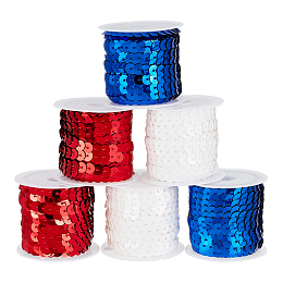 PandaHall Elite 6 Rolls 3 Colors Eco-Friendly Plastic Paillette Beads, Sequins Beads, Ornament Accessories, Flat Round, Mixed Color, 6mm, about 5m/roll, 2 rolls/color