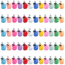 Honeyhandy 60Pcs 12 Colors Opaque Resin Pendants, Duck Charms with Glasses, with Stainless Steel Color Tone 304 Stainless Steel Loops, Mixed Color, 20.5x16x11.5mm, Hole: 2mm, 5pcs/color