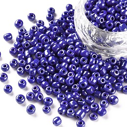 Honeyhandy Glass Seed Beads, Opaque Colors Lustered, Round, Blue, 4mm, Hole: 1.5mm, about 4500pcs/pound