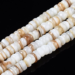 Honeyhandy Natural Freshwater Shell Beads Strands, Flat Round/Disc, Heishi Beads, Seashell Color, 4x1~2mm, Hole: 0.8mm, about 206~210pcs/strand, 14.96 inch~15.16 inch(38cm~38.5cm)