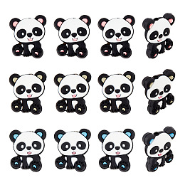 CHGCRAFT 12Pcs 3Colors Panda Silicone Beads Animals Silicone Beads Cartoon Animal Beads for DIY Jewelry Necklace Keychain Bracelet Phone Case