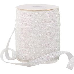 PandaHall Elite 50 Yards/45.72m Metallic Glitter Ribbon, 3/8" (10mm) White Sparkle Ribbon Sewing Craft Trim Polyester Glitter Ribbon for Gift Warpping DIY Crafts Wedding Party Decoration Hair Bows