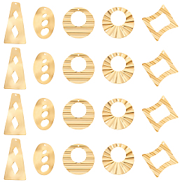 DICOSMETIC 20Pcs 5 Styles Hollow Round Charm Wavy Textured Charm Golden Textured Trapezoid/Oval/Rhombus/Circle Charm Stainless Steel Dangle Charm for Jewelry DIY Craft Making, Hole: 1.2/1.5mm