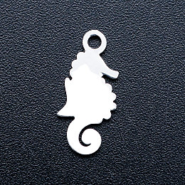 Honeyhandy 201 Stainless Steel Pendants, Stamping Blank Tag Charms, Sea Horse, Stainless Steel Color, 15x6.5x1mm, Hole: 1.5mm