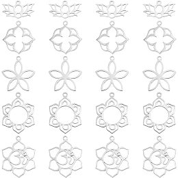 UNICRAFTALE 20pcs 5 Styles Flower Hollow Charm Open Back Bezel Pendants Stainless Steel Laser Cut Frame Charms Dangle Charms for Resin Pressed Flower Jewelry Making 11-25mm