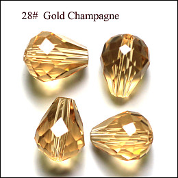 Honeyhandy Imitation Austrian Crystal Beads, Grade AAA, Faceted, Drop, Gold, 6x8mm, Hole: 0.7~0.9mm