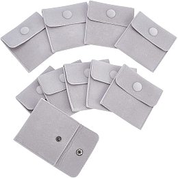 NBEADS 10 Pcs Velvet Jewelry Pouches with Snap Button, Light Grey Velvet Jewelry Storage Bags Luxury Gift Bag for Candy Gift and Jewelry Necklace Bracelet Packing, 2.91x2.91"