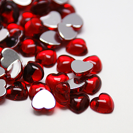 Honeyhandy Taiwan Acrylic Rhinestone Cabochons, Flat Back and Smooth, Heart, FireBrick, 12x12x5mm