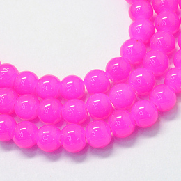 Honeyhandy Baking Painted Imitation Jade Glass Round Bead Strands, Magenta, 6.5mm, Hole: 1.5mm, about 145pcs/strand, 31.8 inch