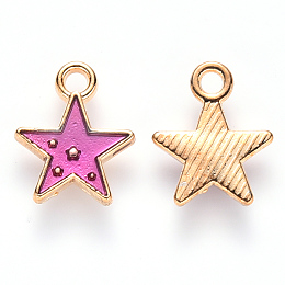 Honeyhandy Alloy Enamel Charms, Star, Light Gold, Orchid, 12x10x2mm, Hole: 1.6mm