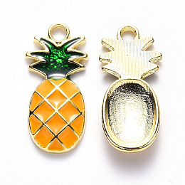 Honeyhandy Alloy Enamel Pendants, Pineapple, Light Gold, Orange, 24x11x3mm, Hole: 2.5mm