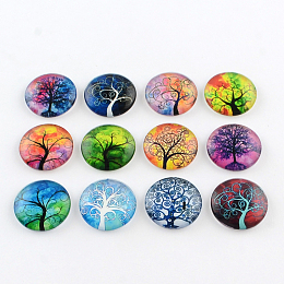 ARRICRAFT Half Round/Dome Tree Pattern Glass Flatback Cabochons for DIY Projects, Mixed Color, 25x6mm