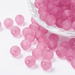 Honeyhandy Transparent Acrylic Beads, Round, Frosted, Pearl Pink, 4mm, Hole: 1mm, about 1400pcs/50g