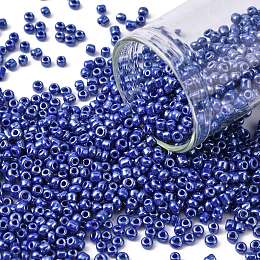 Honeyhandy DIY Craft Beads 12/0 Opaque Colors Lustered Round Glass Seed Beads, Blue, Size: about 2mm in diameter, hole:1mm, about 3304pcs/50g