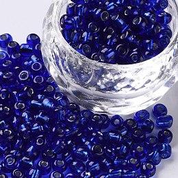 Honeyhandy 6/0 Glass Seed Beads, Silver Lined Round Hole, Round, Blue, 4mm, Hole: 1.5mm, about 1000pcs/100g