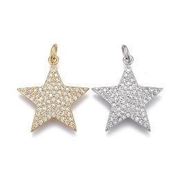 Honeyhandy Brass Micro Pave Clear Cubic Zirconia Pendants, Long-Lasting Plated, Star, Mixed Color, 20x19x2mm, Jump Rings: 5x1mm, Inner Diameter: 3mm