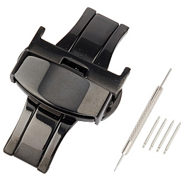 Gorgecraft DIY Watch Band Clasps Kits, Include Stainless Steel Watch Repair Tool & Double Flanged Spring Bar Watch Strap Pins & Deployment Clasps, Gunmetal & Stainless Steel Color, Deployment Clasp: 41.5x23.5x10.5mm, Inner Diameter: 4.5x18.5mm, 1pc/set