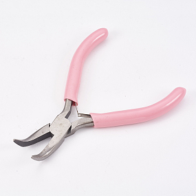ARRICRAFT 45# Carbon Steel Jewelry Pliers, Bent Nose Pliers, Polishing, Pink, 12x7.2x0.9cm