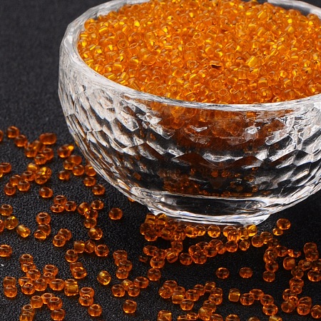 ORNALAND 12/0 Glass Seed Beads, Transparent Colours, Round, Dark Orange, 2mm, Hole: 1mm; about 11200pcs/bag