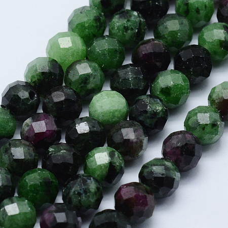 ARRICRAFT Natural Ruby in Zoisite Beads Strands, Faceted, Round, 5mm, Hole: 1mm, about 75pcs/strand, 15.3 inches(39cm)