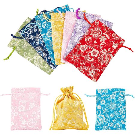 NBEADS 21 Pcs 7 Colors Silk Brocade Jewelry Pouches, 5.5×4.3