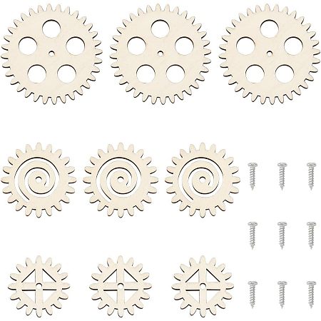 OLYCRAFT 3Sets Unfinished Wood Gear Sets Blank Wood Slices with Screws Gear Shape Wooden Slices Natural Wood Cutouts for DIY Project Painting Drawing Home Party Decoration Crafts
