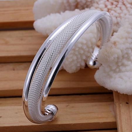 Honeyhandy Trendy Brass Cuff Bangles For Women, Silver Color Plated, 65mm