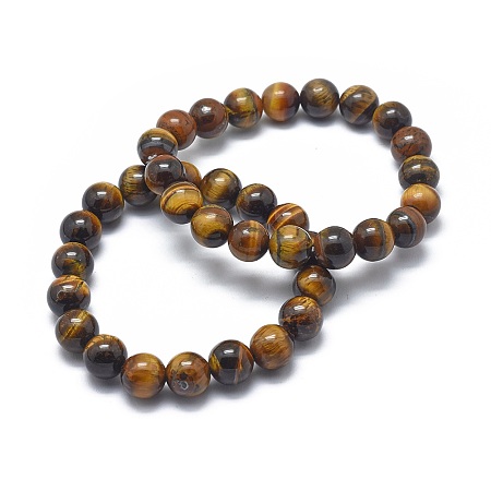 Honeyhandy Natural Tiger Eye Bead Stretch Bracelets, Round, 2 inch~2-1/8 inch(5.2~5.5cm), Bead: 10mm