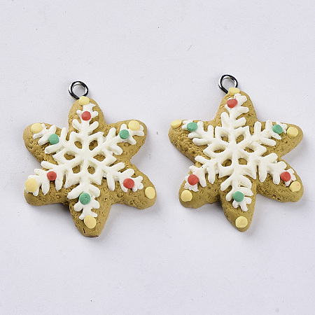 Honeyhandy Handmade Polymer Clay Pendants, with Platinum Plated Iron Loops, Christmas Theme, Snowflake, Floral White, 34x27.5x7mm, Hole: 2mm