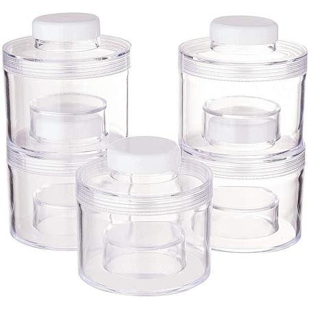 BENECREAT 5 Pack 2.75x2.75 Round Plastic Storage Box Stackable Round Bead Containers with Screwed Lids and Groove Design for Beads Small Findings and Crafts Accessory