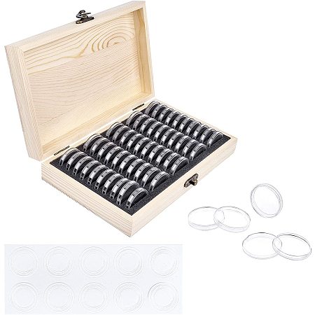 NBEADS 1 Set Coin Collection Boxes with 50pcs Coin Capsules, Coin Holder Case, Wooden Coin Storage Box Coin Storage Organizer Coin Protection Box for Coin Collectors