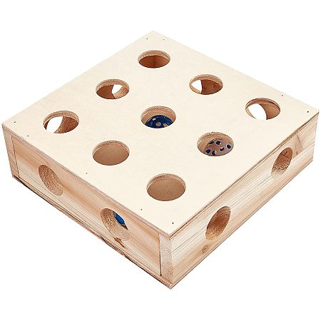 AHANDMAKER Cat Toy, Wooden Treat Maze Scratcher Peek Play Toy Box, Fun Interactive Cat Toy, Puzzle Box for Cat to Play