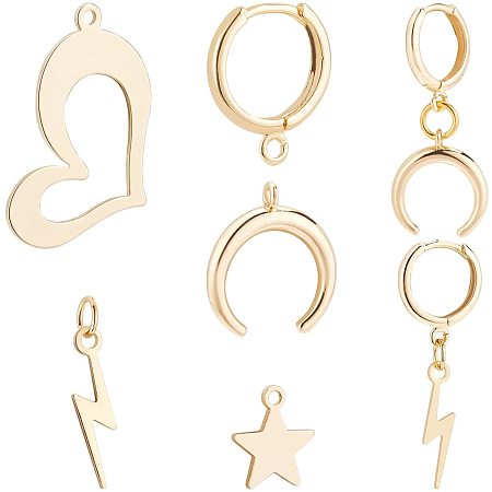 BENECREAT 18PCS 18K Gold Plated Brass Jewelry Pendant 5 Mixed Shape Gold Earring Findings Dangle Charms for Earring Necklace Jewelry Making