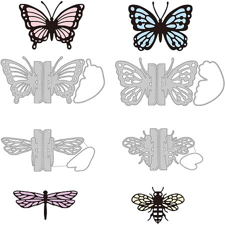 GLOBLELAND 4pcs 3D Butterflies Metal Cutting Dies Template Molds for DIY Scrapbooking Greeting Cards Making Album Envelope Decoration,Matte Platinum