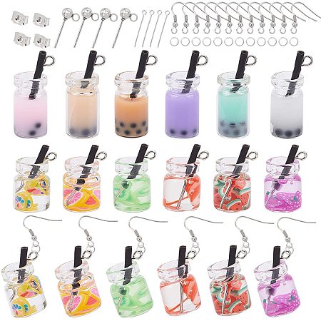NBEADS 48 Pcs Glass Bottle Charms, Boba Charms with Resin Inside Fruit Earring Findings for Earring Bracelet Necklace Scrapbooking DIY Crafts
