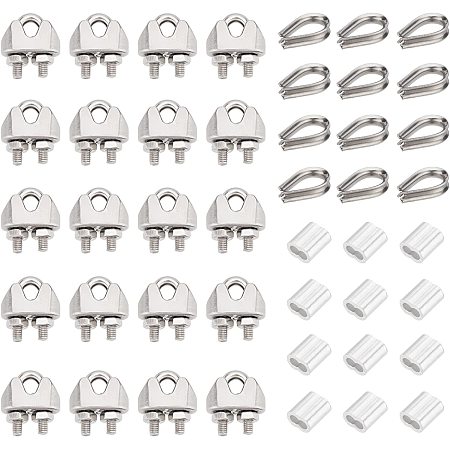 UNICRAFTALE 30pcs 304 Stainless Steel Wire Rope Cable Clip Clamp Guardian and Protectors 1.2x5mm Aluminum Crimping Loop Slider Beads Wire Rope Accessory Set Perfect for Wire Rope Cable M2