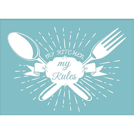 OLYCRAFT Self-Adhesive Silk Screen Printing Stencil “My Kitchen, My Rules” Sign Stencil Reusable Pattern Stencils for Painting on Wood Fabric T-Shirt Wall and Home Decorations