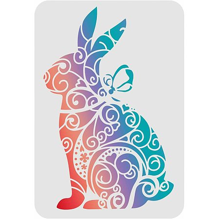 FINGERINSPIRE Easter Bunny Drawing Painting Stencils Templates (11.6x8.3inch) Plastic Easter Rabbit Stencils Decoration Square Easter Theme Stencils for Painting on Wood, Floor, Wall and Fabric