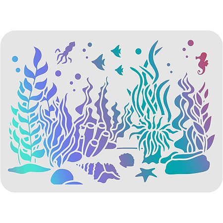 FINGERINSPIRE The Underwater World Stencils 11.7x8.3inch Underwater Stencil Seaweed Drawing Stencil Sea Creatures Stencil for Painting on Wood Tile Paper Fabric Floor Wall